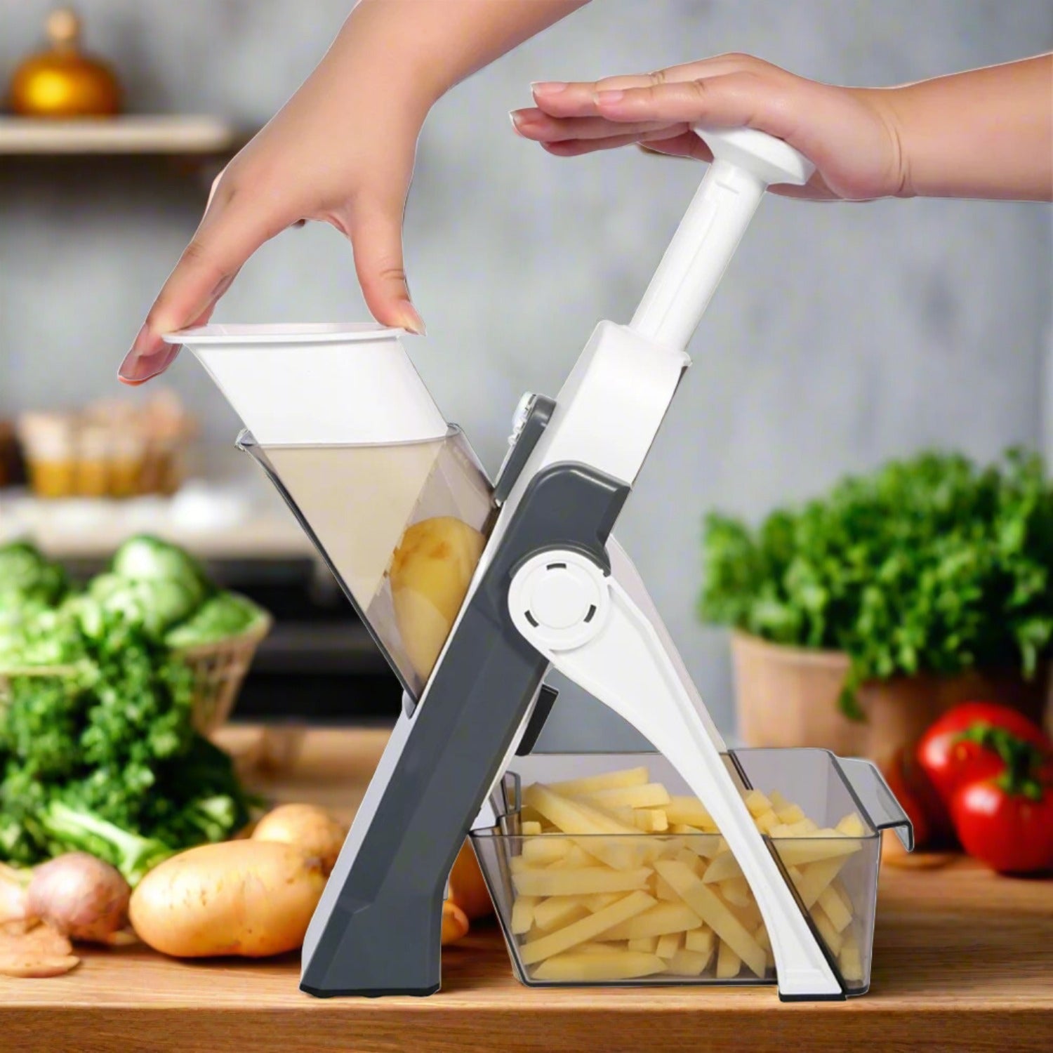Hand press chopper for efficient vegetable cutting Hand press chopper for efficient vegetable cutting